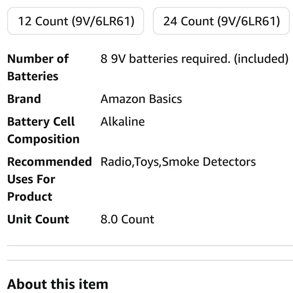Basics 8-Count 9 Volt Alkaline Performance All-Purpose Batteries - Picture 9 of 9